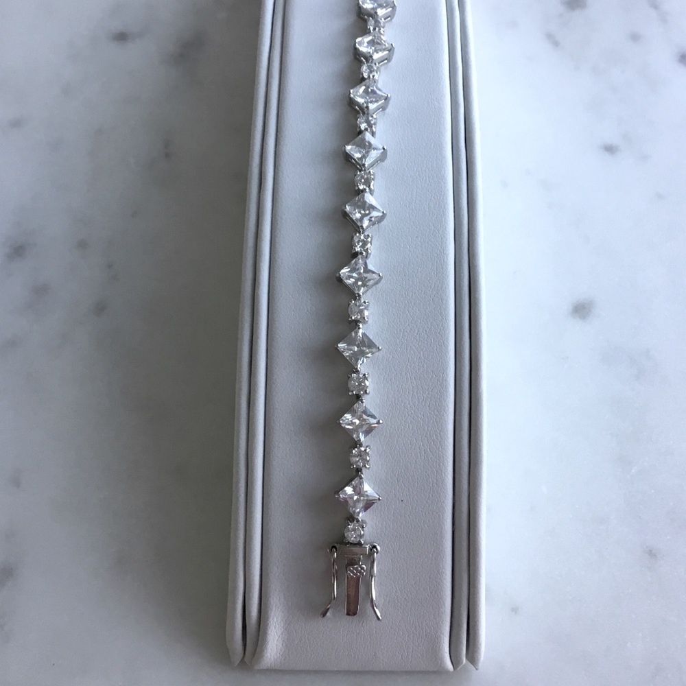 Sterling Princess-Cut & Round CZ Tennis Bracelet - Picture 10 of 13